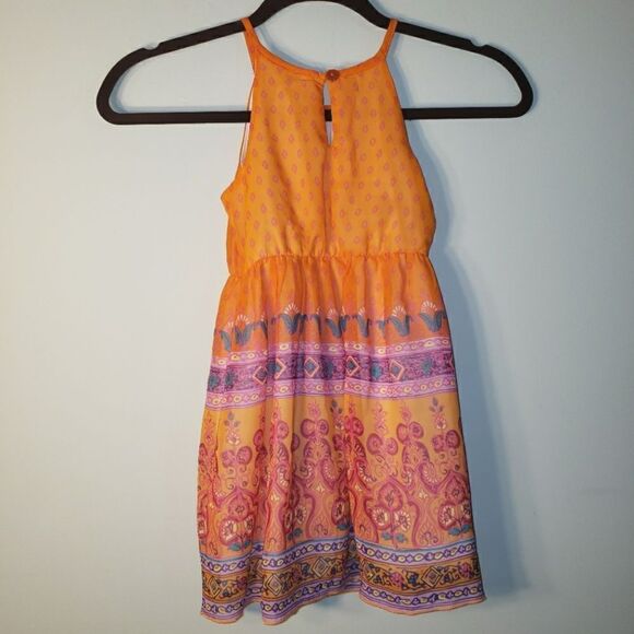 YOUNGLAND HIGH NECK HALTER ORANGE BOHEMIAN DRESS SIZE 5 - Picture 3 of 3